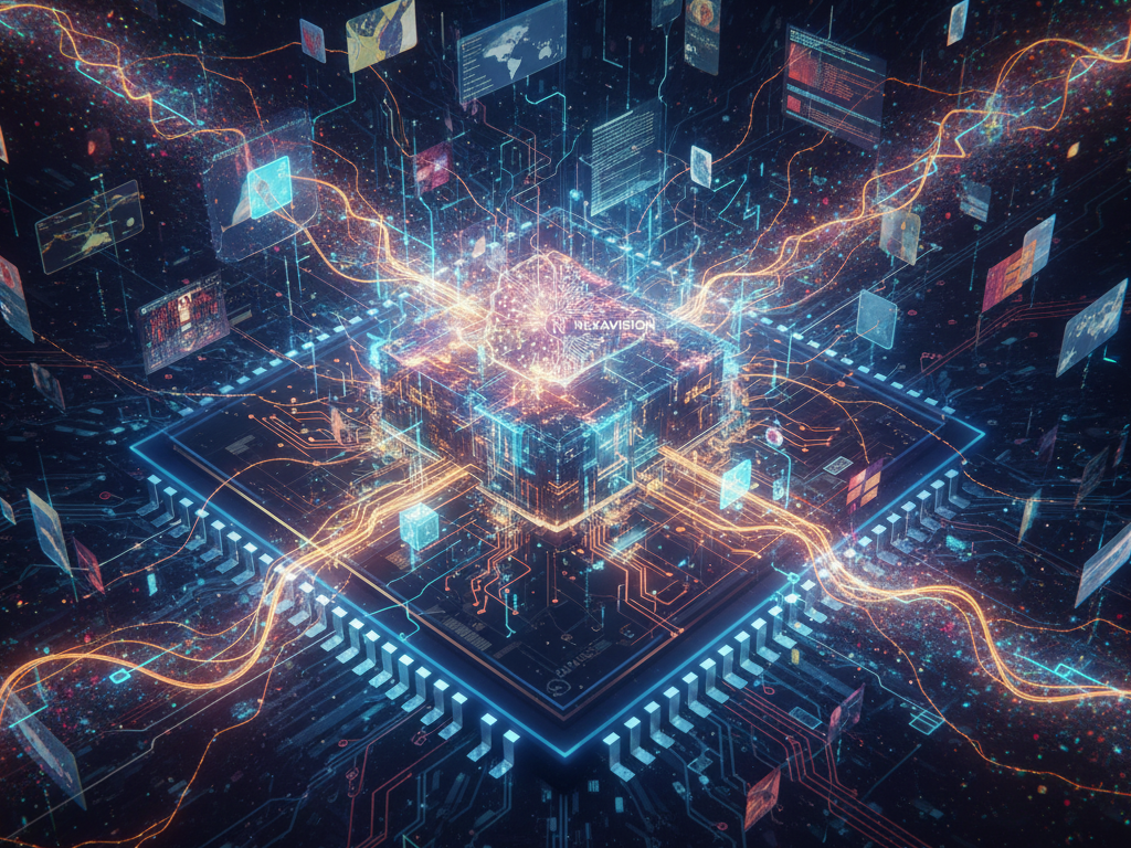 Conceptual image of an adaptive, self-optimizing AI architecture